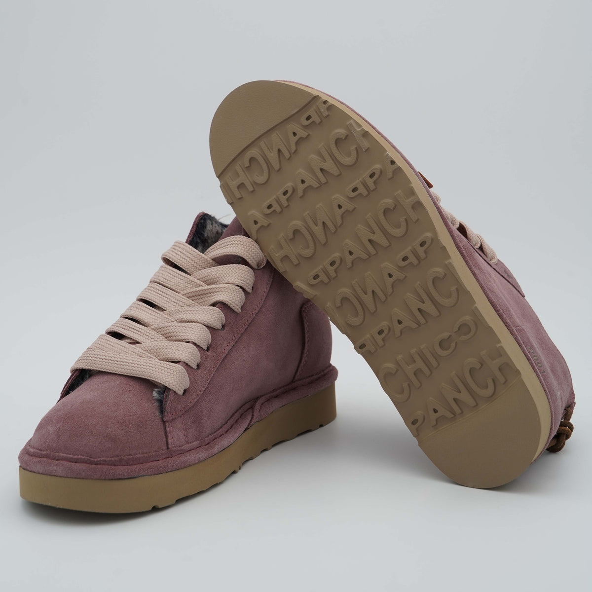 Polacchino Panchic P001 Icon P001W036 G008 in Camoscio Brownrose con Fodera Faux Fur, Lacci Rosa Cipria e Suola EVA