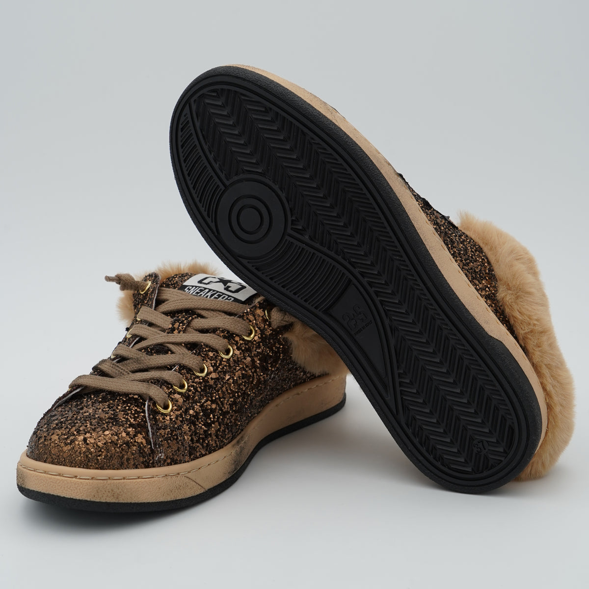 Sneakers Sabot 2Star Week 5264 Marrone Beige con Glitter e Dettaglio Effetto Pelliccia