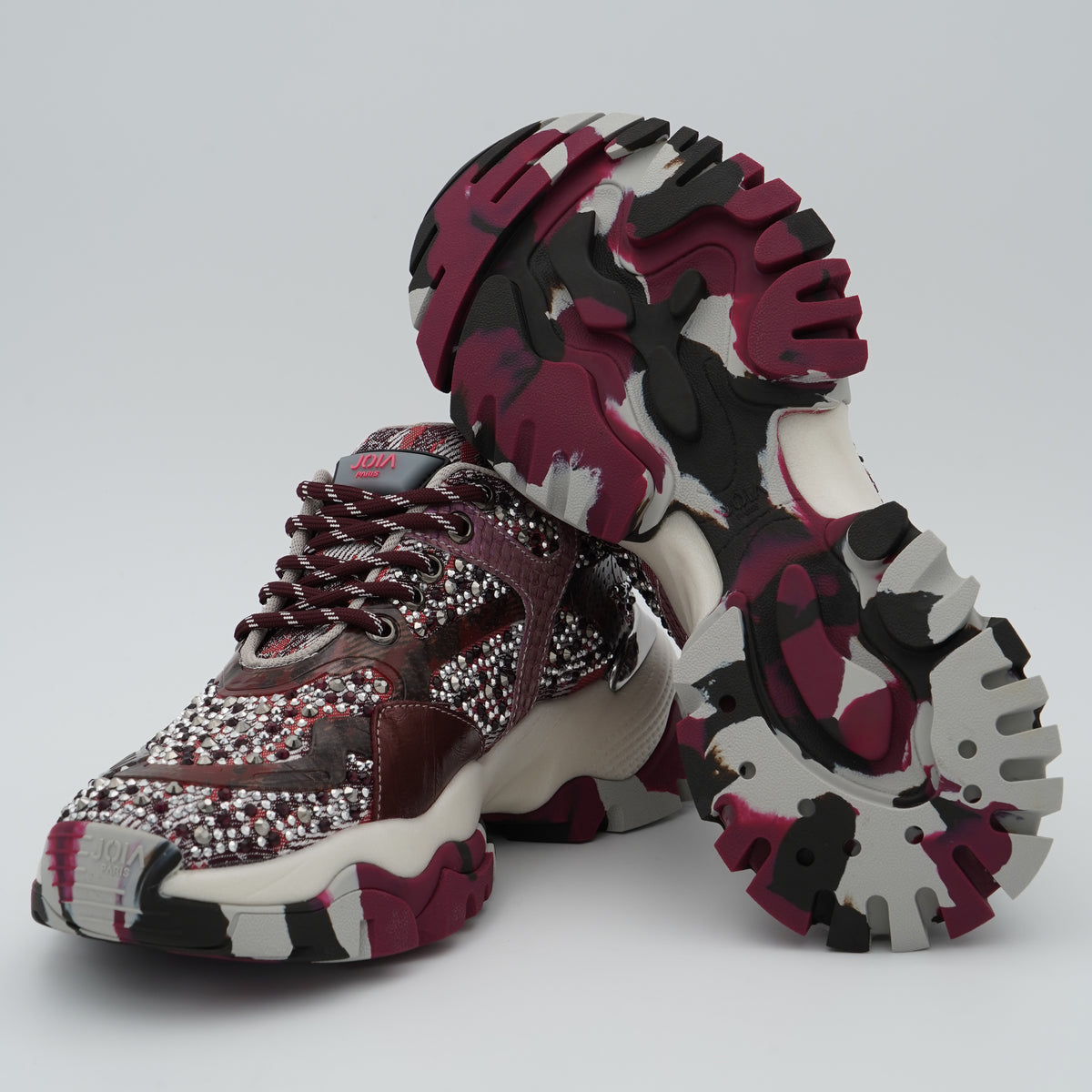 Sneakers Joia Paris 202602W101 Jewel Bordeaux con Strass e Suola Chunky