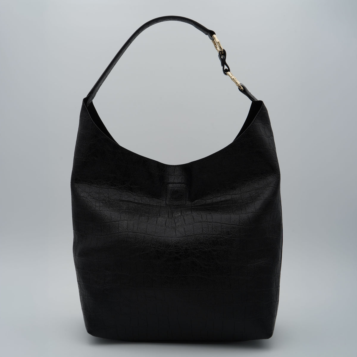 Borsa Ermanno Firenze by Ermanno Scervino Hobo Benjamin Cocco 12402269 Nera Effetto Coccodrillo con Manico a Spalla e Fibbia Logo Dorata