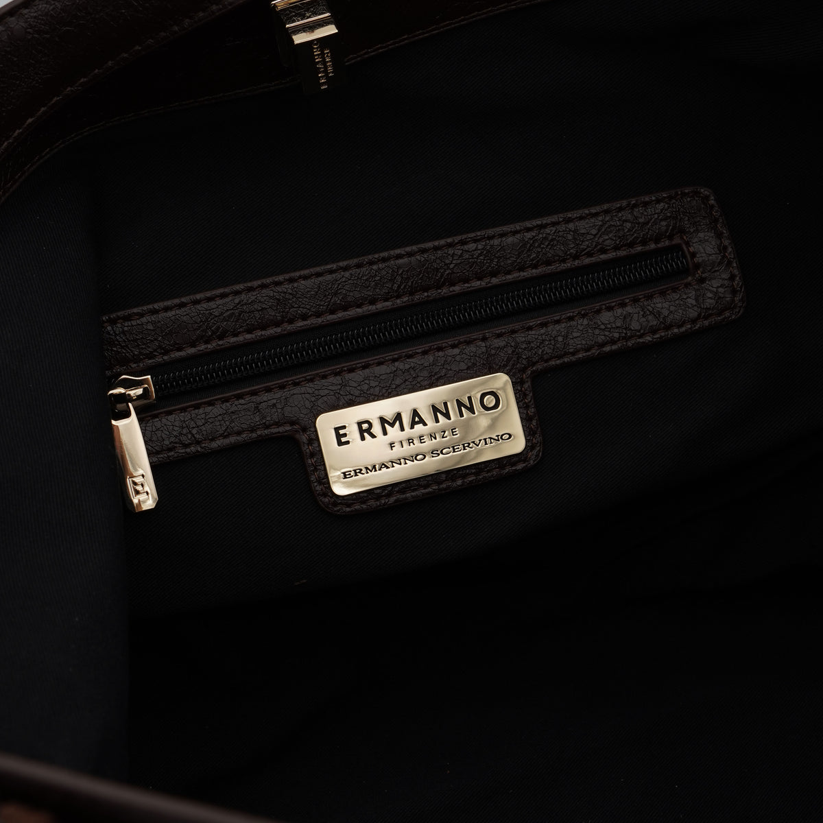 Borsa Ermanno Firenze by Ermanno Scervino Belen 12402279 Marrone Scuro Large Effetto Vintage con Ricamo Geometrico