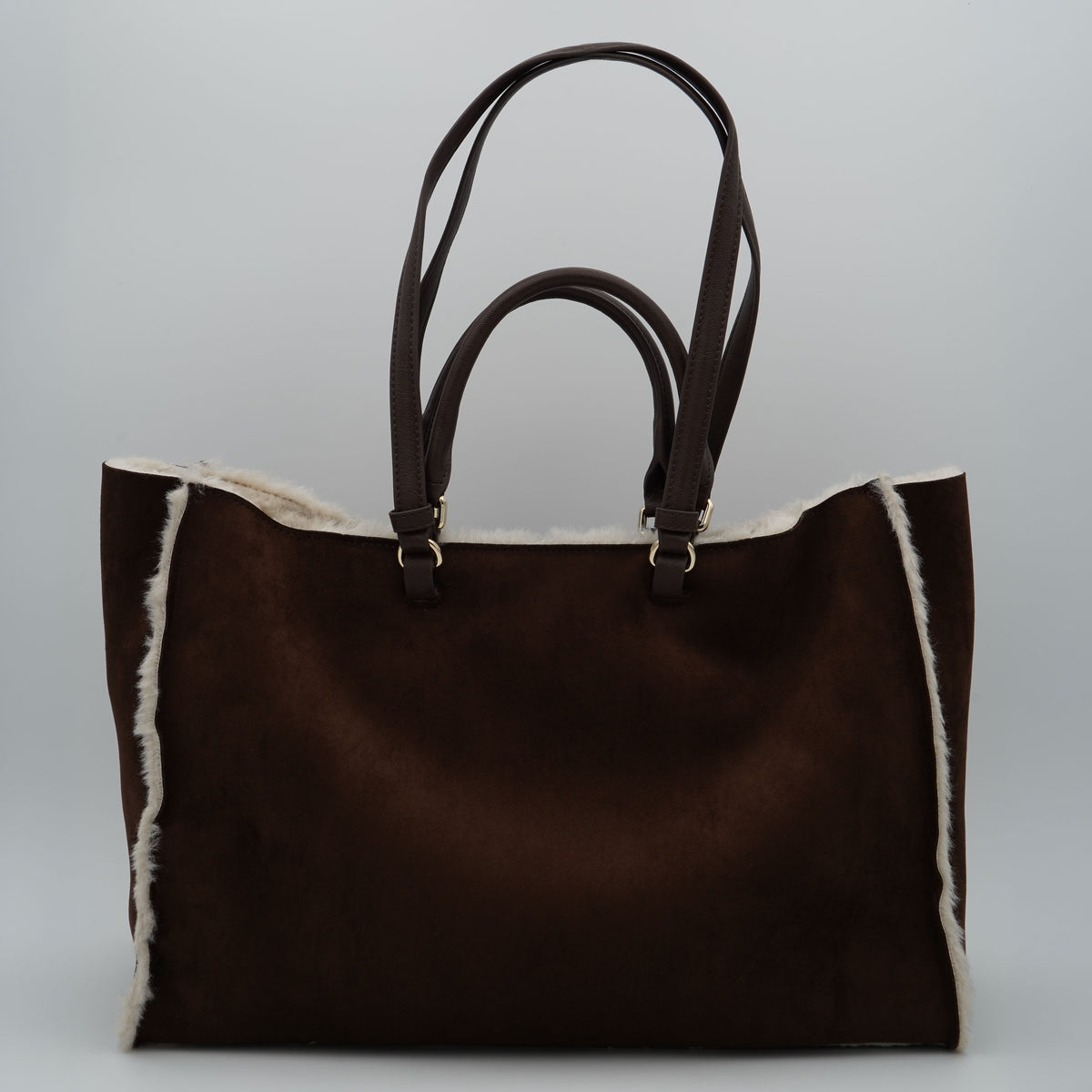Borsa Ermanno Firenze by Ermanno Scervino Large Tote Barbara Shirling 12402297 Marrone Scuro con Ricami Cornely, Profili Faux Fur e Doppi Manici