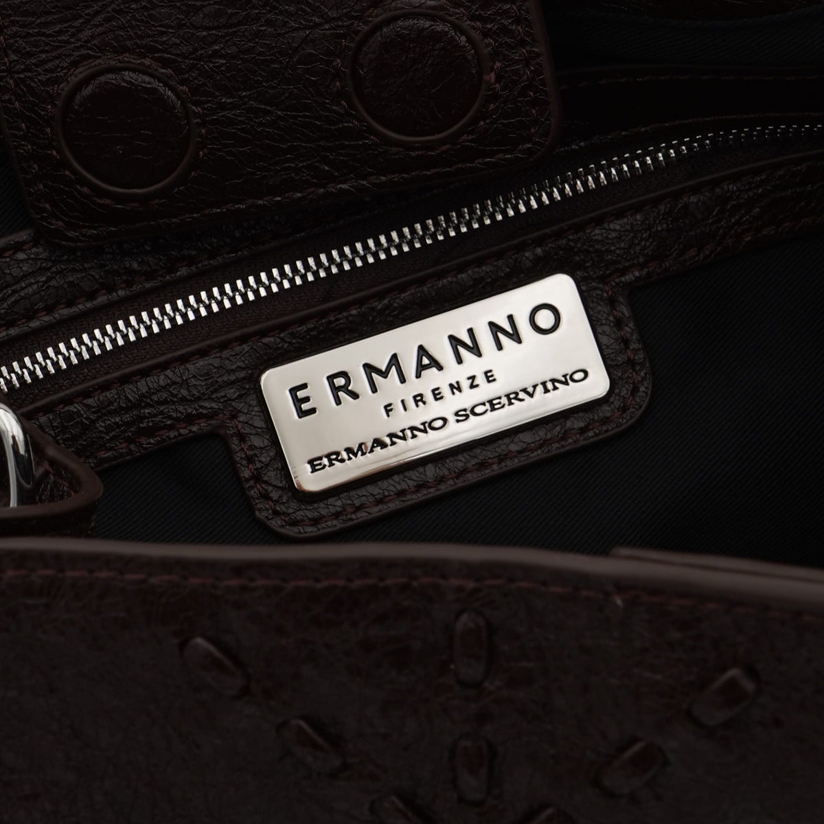 Borsa Ermanno Firenze by Ermanno Scervino Large Tote Brie 12402240 Marrone Scuro con Ricamo Floreale Tono su Tono, Doppio Manico e Logo