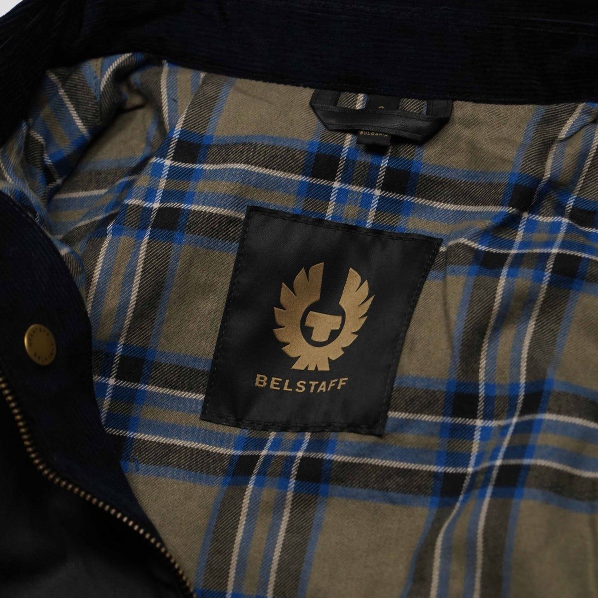 Giacca Belstaff Blu Navy in Cotone Cerato con Colletto in Velluto