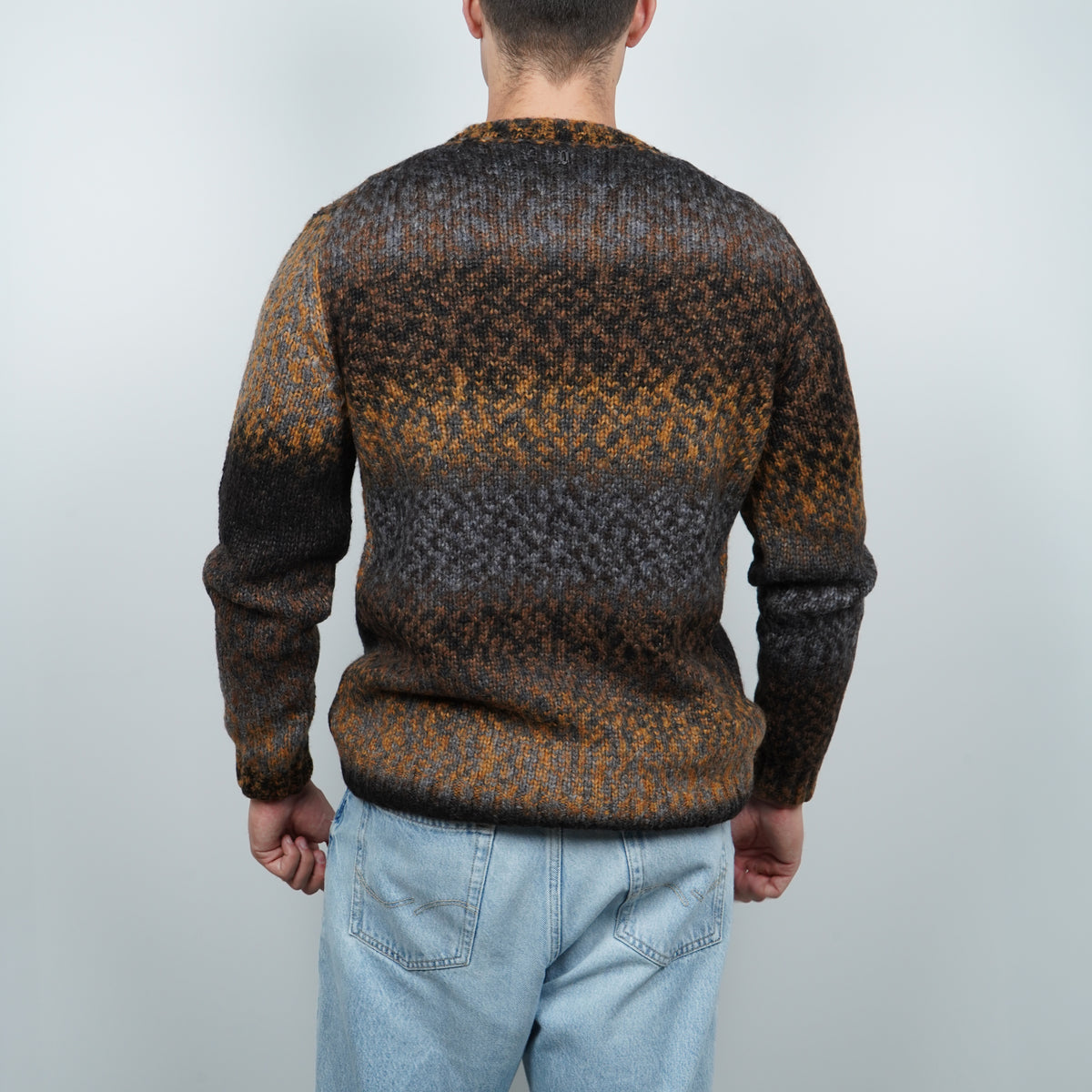Maglione Girocollo Dondup UT309 M01037U 002 728 Camel Multicolore in Misto Lana e Alpaca con Fantasia a Righe Sfumate e Vestibilità Regular