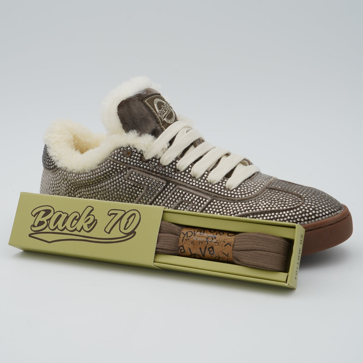 Sneakers Back 70 Smart Velvet Taupe Strass 70 con Interno Effetto Shearling