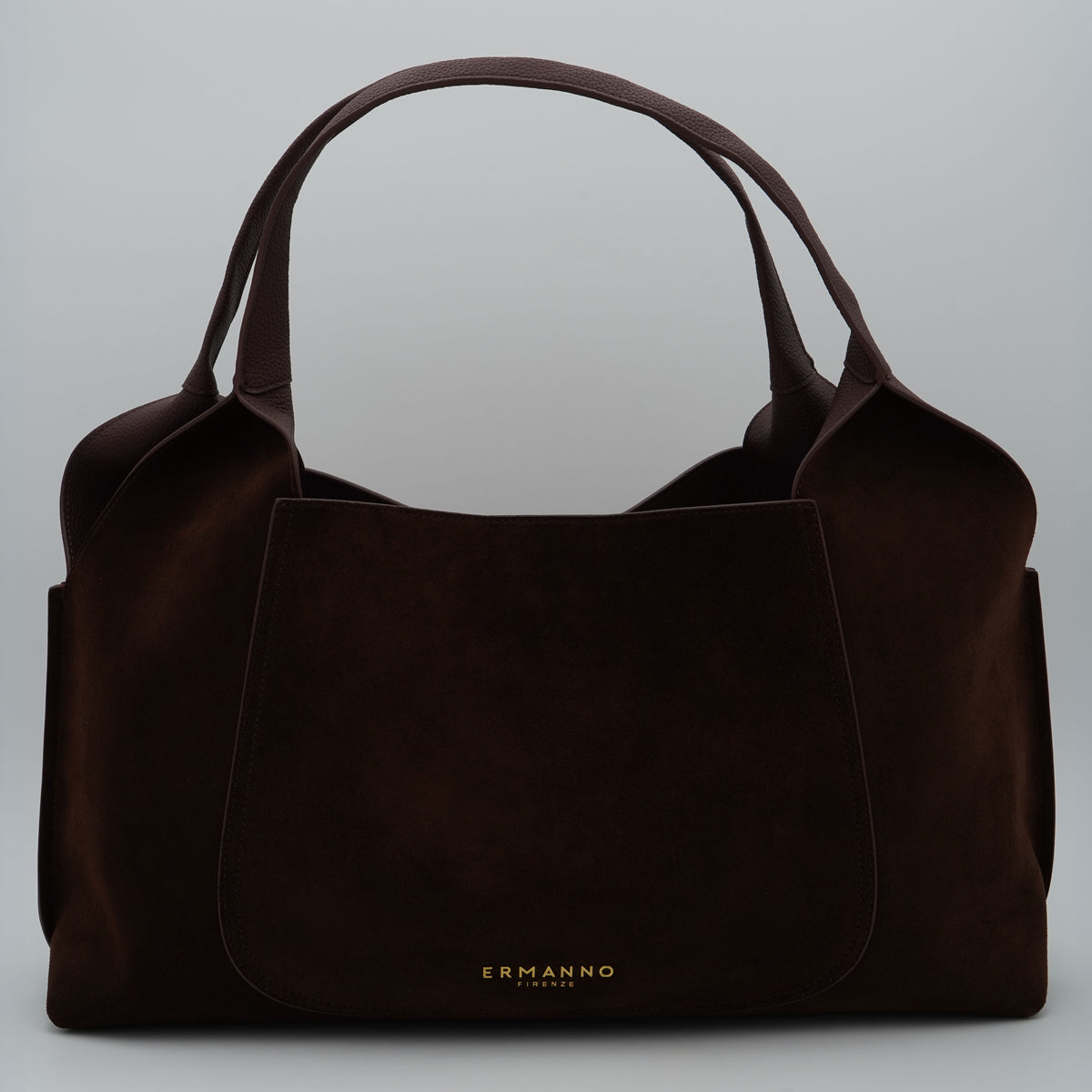 Borsa Ermanno Firenze by Ermanno Scervino Candy Large Tote Suede 12402304 Marrone Scuro in Camoscio con Doppi Manici e Logo Dorato