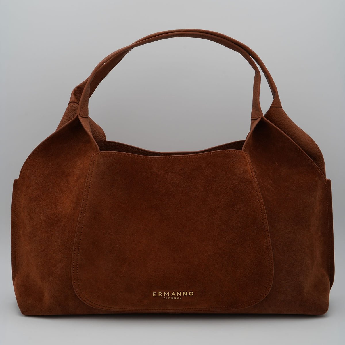 Borsa Ermanno Firenze by Ermanno Scervino Candy Large Tote Suede 12402304 Marrone Cammello in Camoscio con Doppi Manici e Logo Dorato