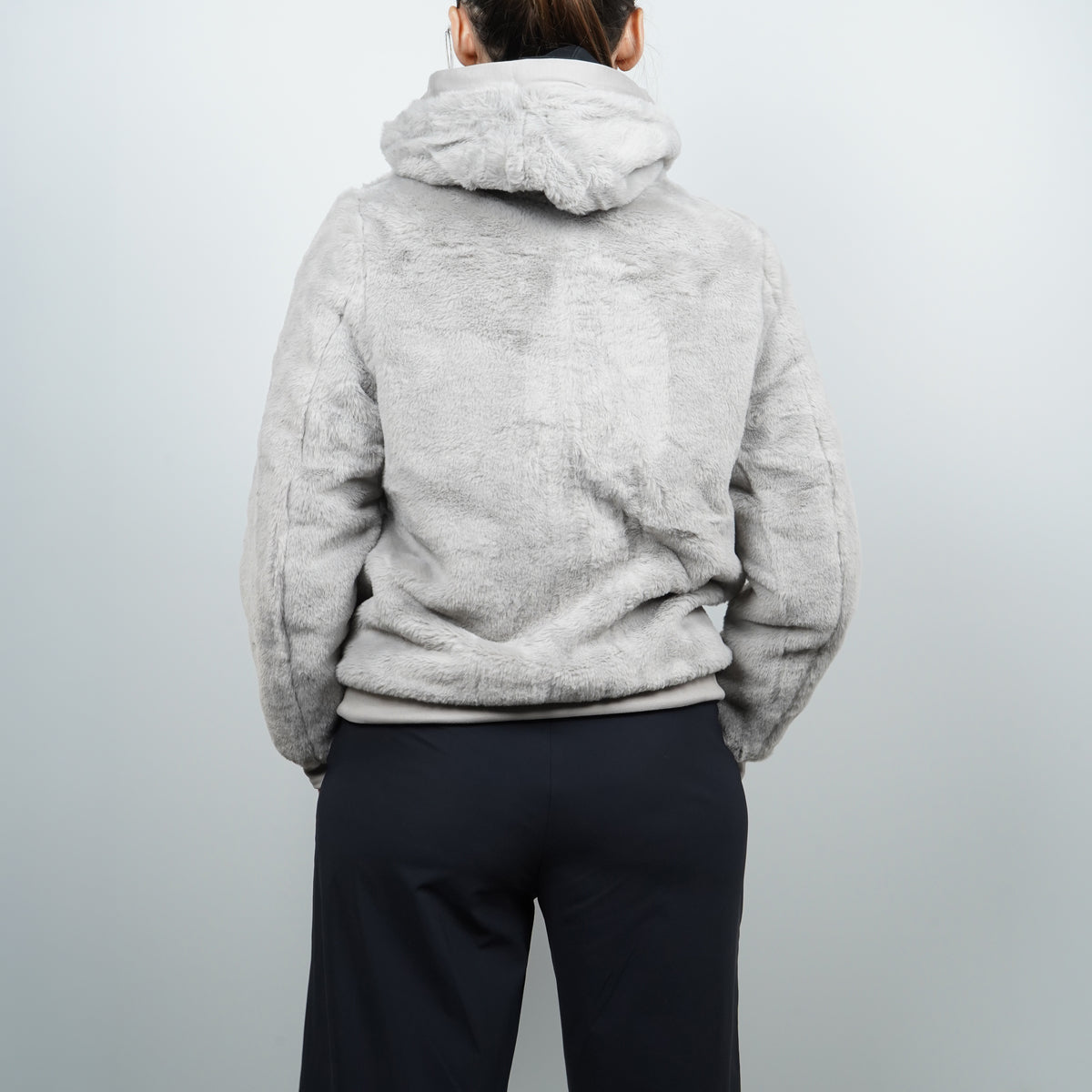 Felpa K-Way Deva Light Spacer Fur Double K31452W DBT Nera e Grigio Chiaro Reversibile con Cappuccio e Pelliccia Sintetica